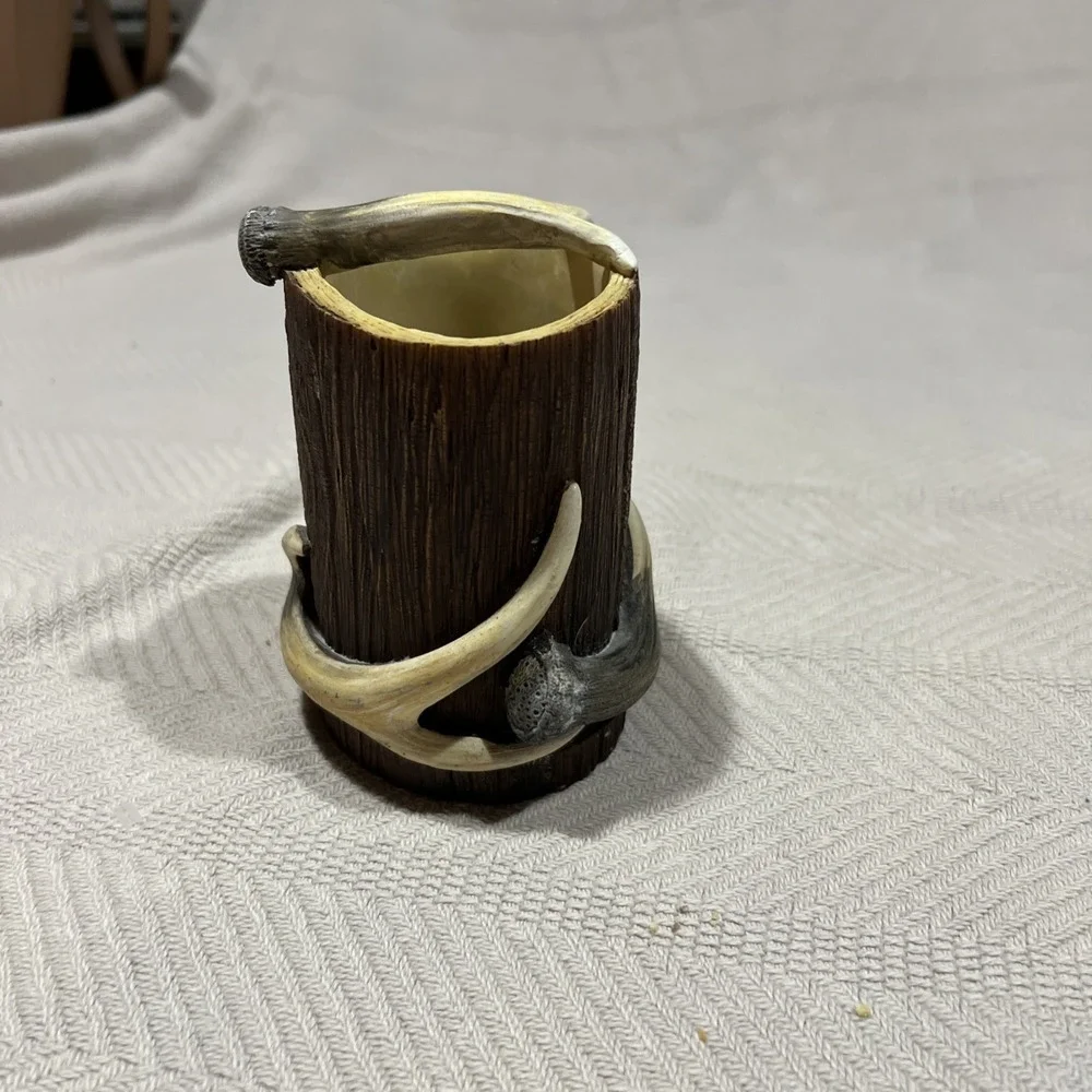Realistic Wood with Faux Antler Toothbrush Holder Wildlife Forest Rustic Cabin